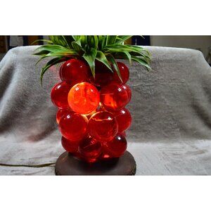 Vintage MCM Pineapple Red Grape Cluster Lamp Lucite Resin Table Light READ